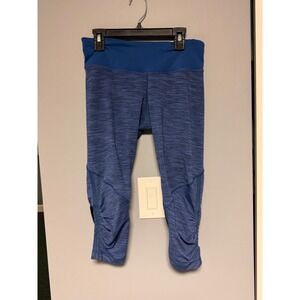 Lululemon Women Run For Your Life Blue Heather Crop Leggings Mesh Panels Size 6